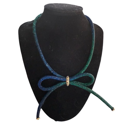 BETSEY JOHNSON Mesh Tube Choker Bow/ Necklace/Blue/Green NWT - Picture 1 of 7